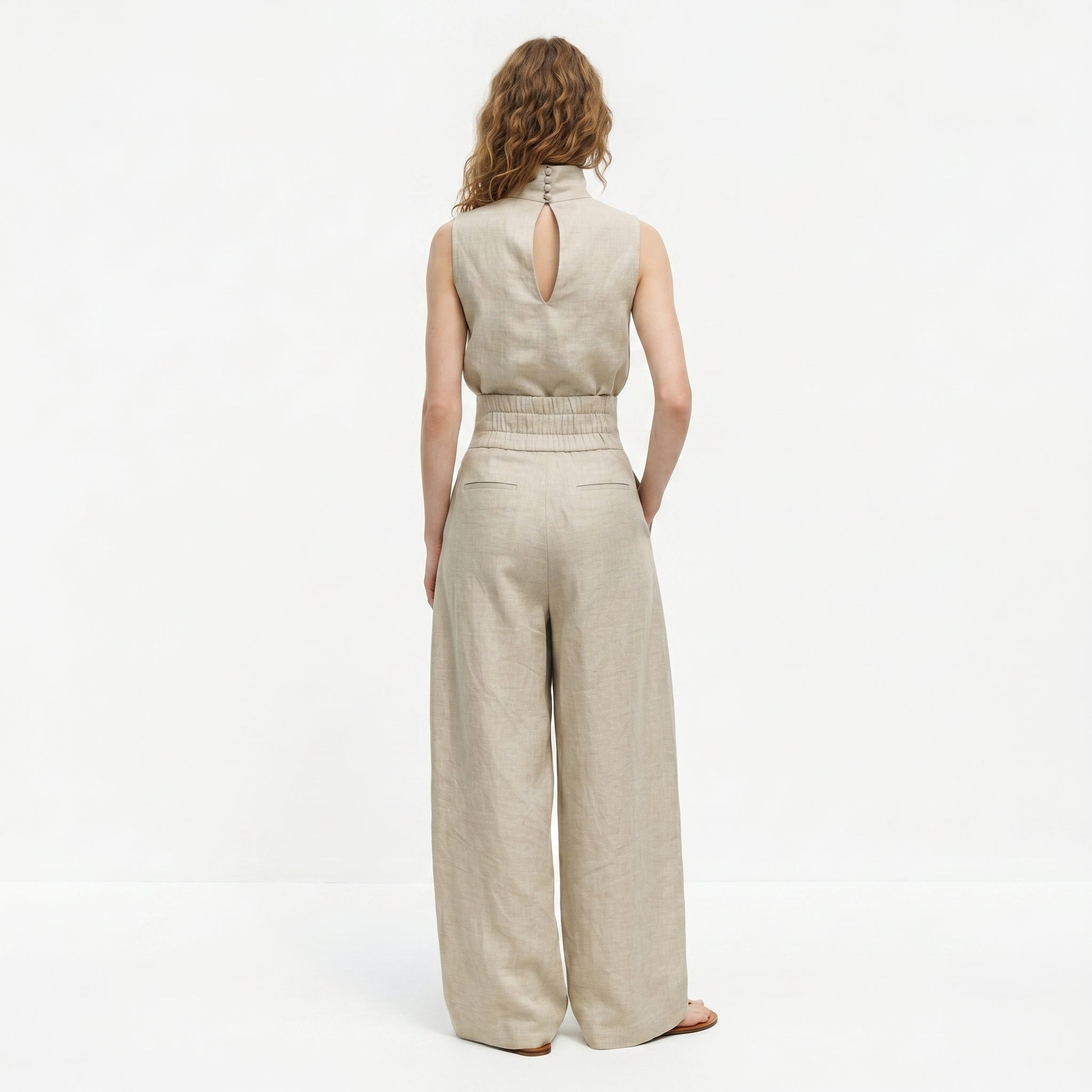 Madalena | Conjunto de Linho Premium com Gola Alta e Calças Wide Leg