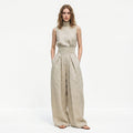 Madalena | Conjunto de Linho Premium com Gola Alta e Calças Wide Leg