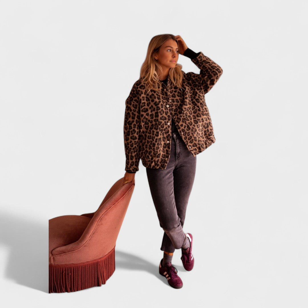 Rosa - Casaco moderno com padrão leopardo