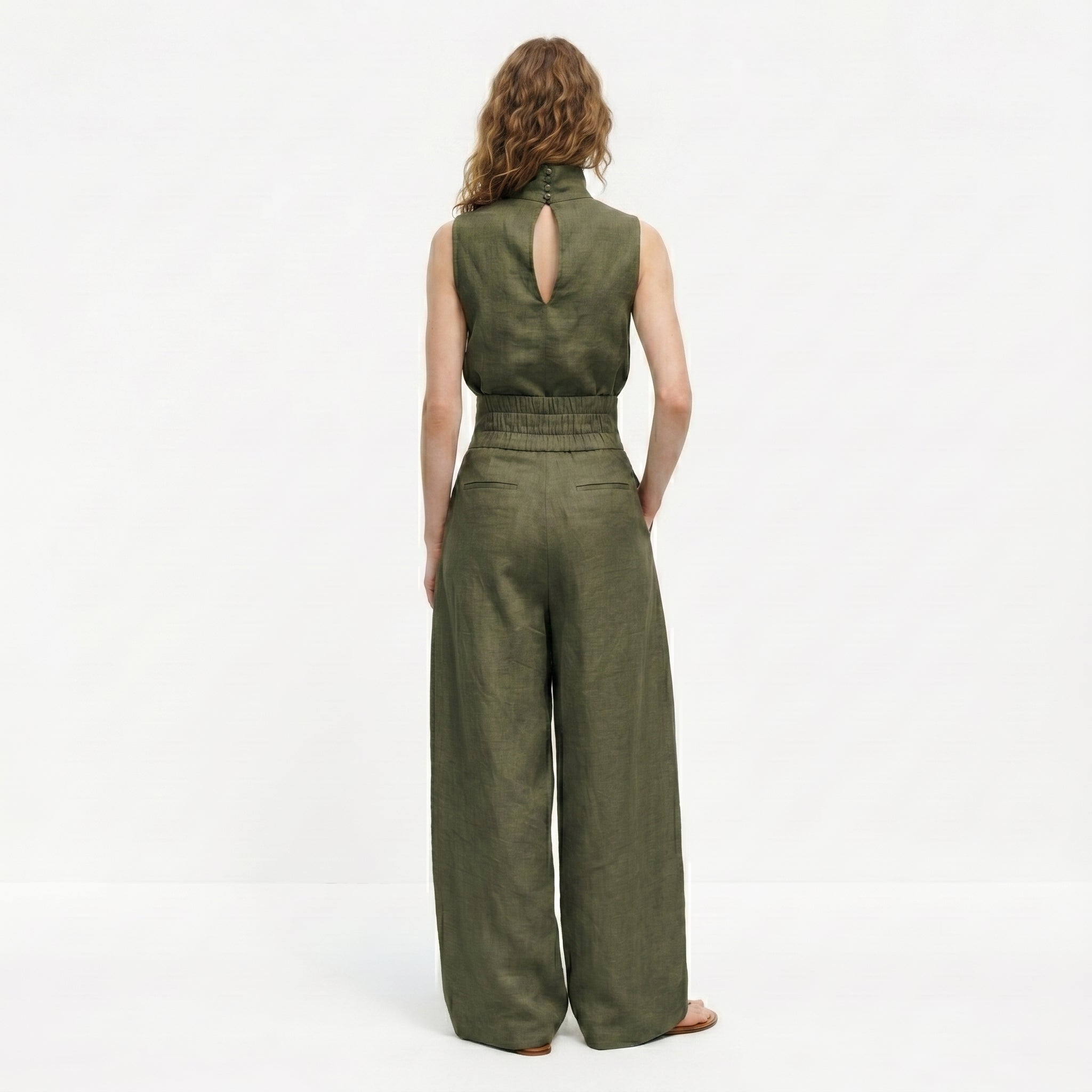 Madalena | Conjunto de Linho Premium com Gola Alta e Calças Wide Leg